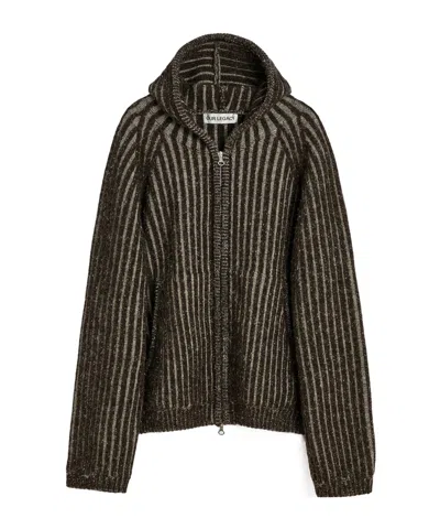 Our Legacy Mens Level Ribbed Wool Hoodie Vanise Brown Stripe In Gray