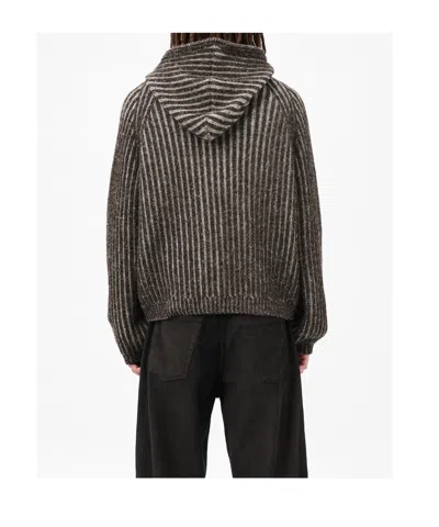 Our Legacy Mens Level Ribbed Wool Hoodie Vanise Brown Stripe In Gray