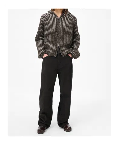 Our Legacy Mens Level Ribbed Wool Hoodie Vanise Brown Stripe In Gray