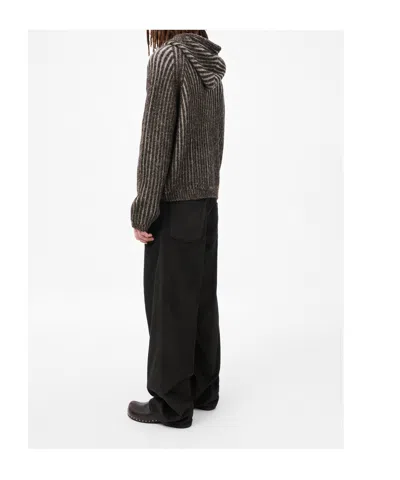 Our Legacy Mens Level Ribbed Wool Hoodie Vanise Brown Stripe In Gray