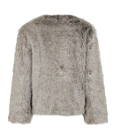 Antonelli Cropped Faux Fur Jacket With Round Neckline And Relaxed Fit In Gray