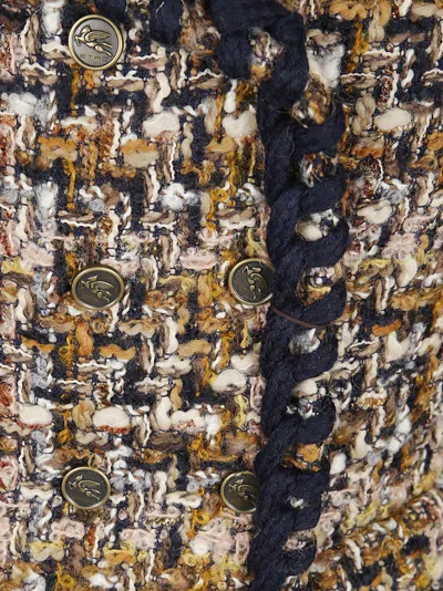 Etro Double-breasted Tweed Jacket In Multi