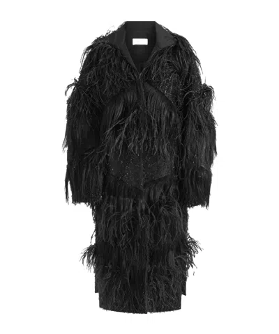 16arlington Feather-embellished Coat In Black