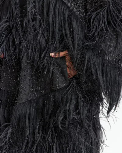 16arlington Feather-embellished Coat In Black
