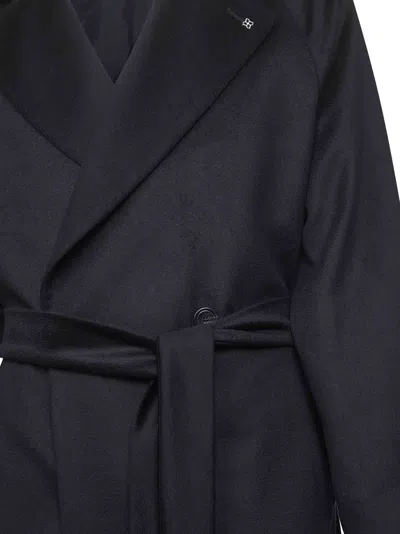 Tagliatore Blue Virgin Wool Hendricks Wrap Coat In Black