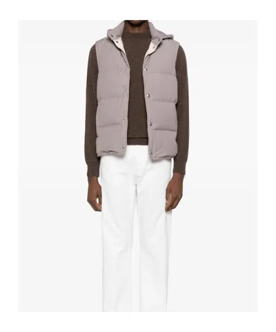Eleventy Hooded Sleeveless Quilted Jacket Pockets In Gray