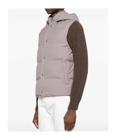 Eleventy Hooded Sleeveless Quilted Jacket Pockets In Gray