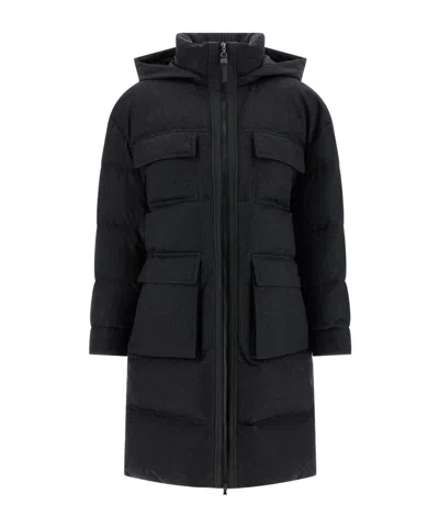 Brunello Cucinelli Shiny Zipper Pull Puffer Jackets Gray In Black