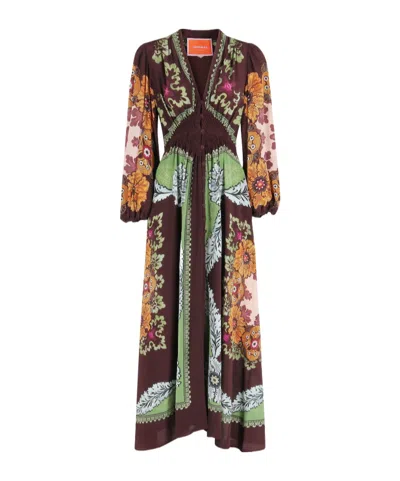 La Doublej Bordeaux Printed Crepe De Chine Maxi Dress In Multi