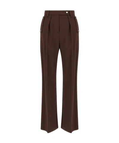 Elisabetta Franchi Bordeaux Pants With Jewel Button Embellishments And Pences In Tech Fabric Stretch Woman In Brown