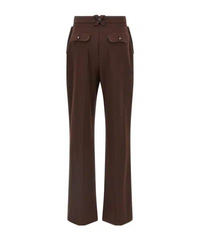 Elisabetta Franchi Bordeaux Pants With Jewel Button Embellishments And Pences In Tech Fabric Stretch Woman In Brown