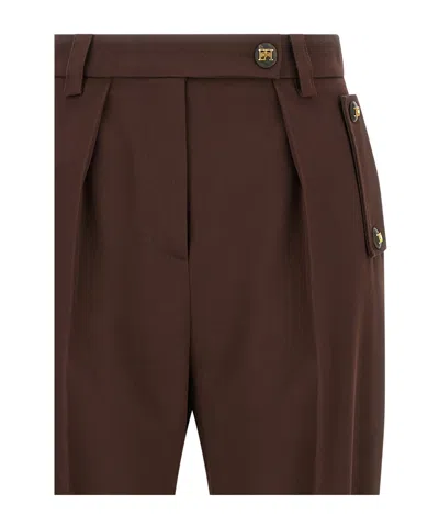 Elisabetta Franchi Bordeaux Pants With Jewel Button Embellishments And Pences In Tech Fabric Stretch Woman In Brown