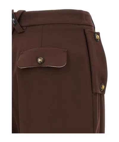 Elisabetta Franchi Bordeaux Pants With Jewel Button Embellishments And Pences In Tech Fabric Stretch Woman In Brown