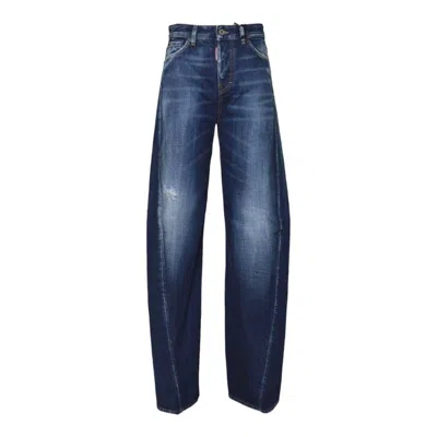 Dsquared2 High-waisted Relaxed Jean With Subtle Distressing In Blue