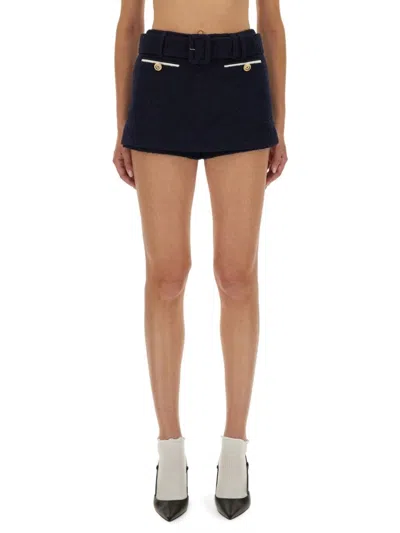 Self-portrait Tailored Blue Boucle Shorts With Belt Detail In Blue