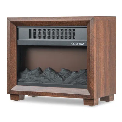 Costway Mini Wooden Space Tabletop Fireplace With Realistic Flame Effect In Brown