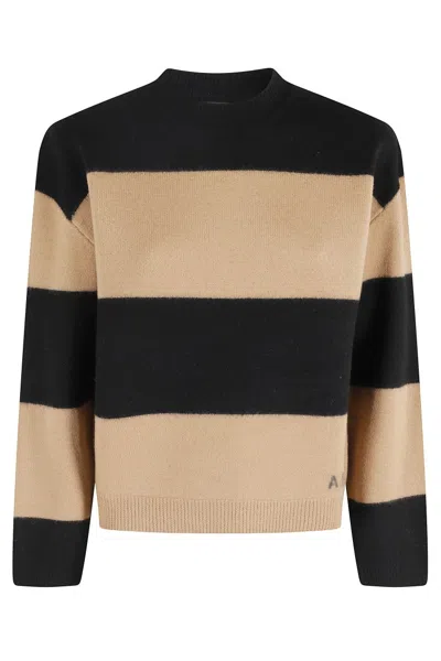 Apc Coarse Stripe Knit Sweater With Crew Neck In Black