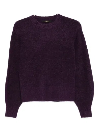 Twinset Twin-set Relaxed Fit Sweater With Puffed Sleeves And Cropped Hem In Purple
