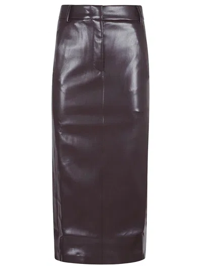 The Andamane Bordeaux Faux Leather Midi Skirt In Black