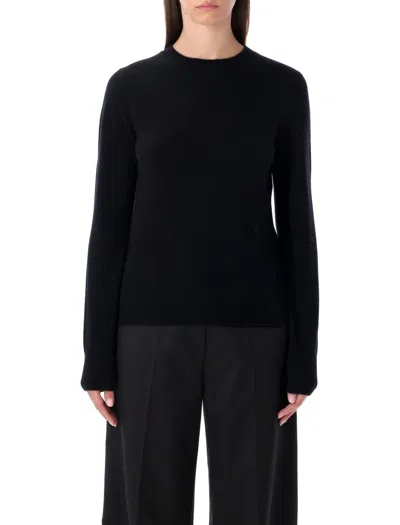 Rhea Navy Blue Wool Cashmere Crewneck Sweater In Black