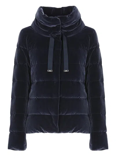 Herno Women Cotton Chenille-effect Down Jacket In Blue