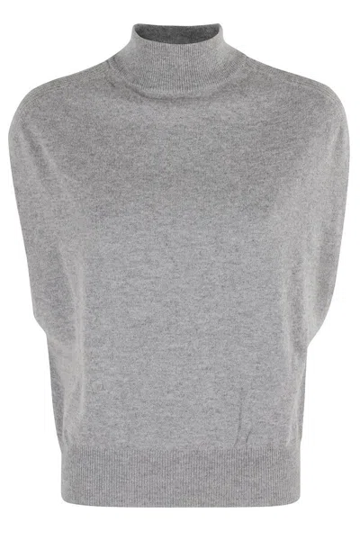 Semicouture Half Neck Sleeveless Sweater In Verity Vest Pattern In Gray