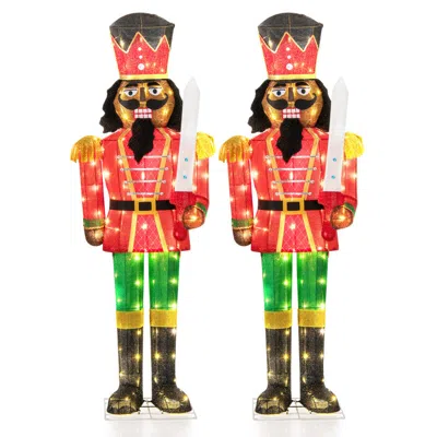Breebe Set Of 2 Lighted Christmas Nutcracker With Glitter Sword In Multi