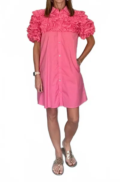 Karlie Frill Shirt Dress In Flamingo In Pink