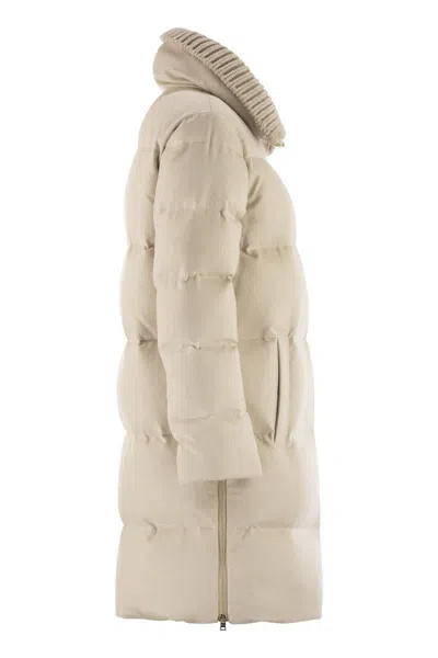 Herno Long Jacket In Cashmere And Silk In Neutral
