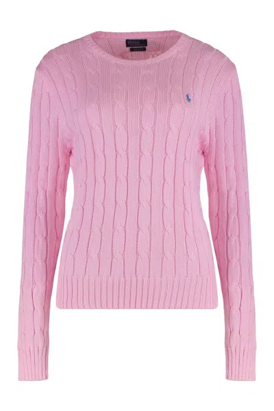 Polo Ralph Lauren V Neckline Sweater With Braids In Pink