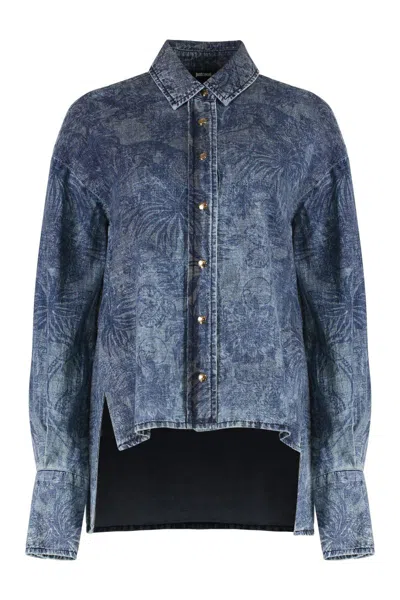 Just Cavalli Denim Shirt Featuring Asymmetrical Hem In Blue