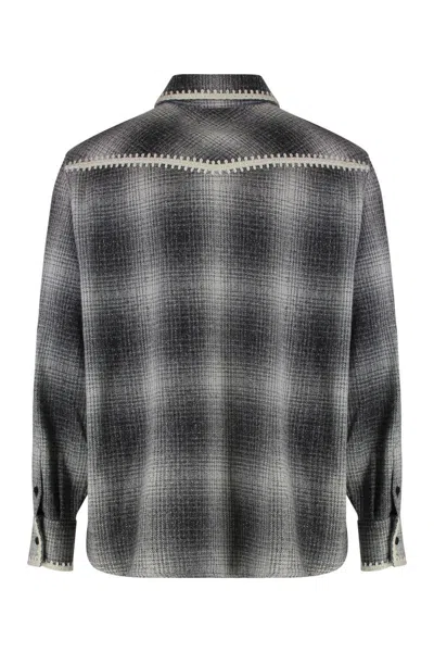 Golden Goose Wool Blend Long Sleeve Checked Shirt In Gray