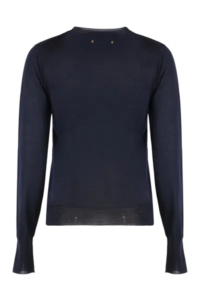 Golden Goose Black Merino Wool Sweater With Golden Applications For Women In Black
