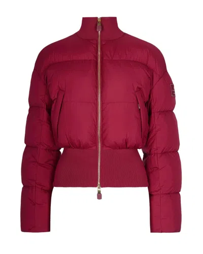 Elisabetta Franchi Cropped Red Quilted Puffer Jacket With High Collar In Red