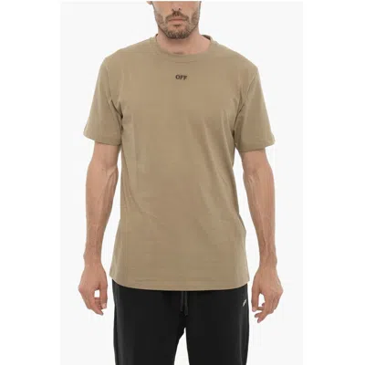 Off-white T Shirt With Arrow Embroidery In Brown