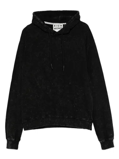 Richmond Relaxed Fit Black Acid Wash Hoodie In Black