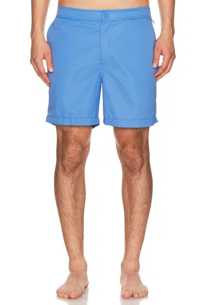 Onia Men's Elastic Snap Front Swim Trunks In Pool Blue In Blue