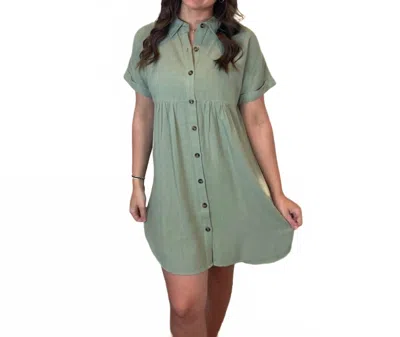 Hem & Thread Women's Evania Dolman Sleeve Shirt Dress In Sage In Green