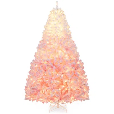 Breebe Artificial Christmas Tree With Warm White Led Lights And 8 Modes For Holiday In Pink