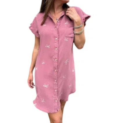 Umgee Embroidered Linen Shirt Dress In Rose Slate In Pink