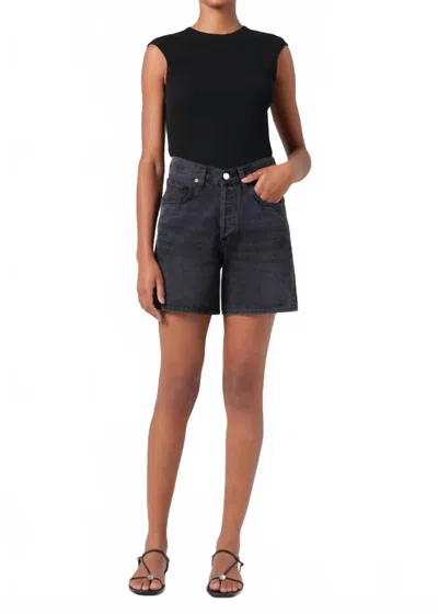 Agolde Black Denim Criss Cross Upsized Shorts In Black