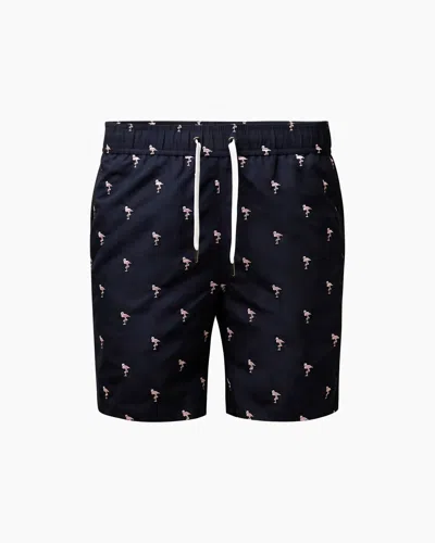 Onia Men's Charles Micro Flamingo Embroidery Swim Trunk In Deep Navy/pink In Blue