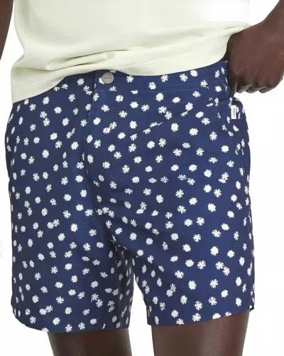 Onia Calder Micro Daisies Swim Trunks In Deep Navy In Blue