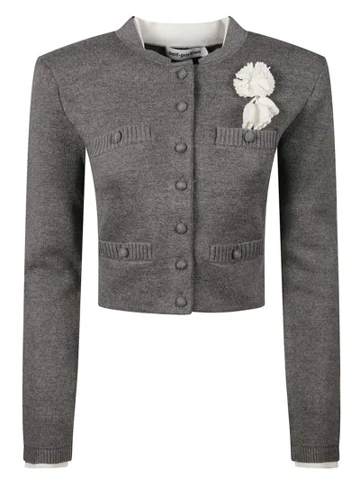 Self-portrait Crochet Floral Cardigan In Gold