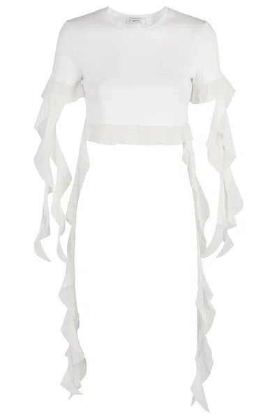 Blumarine Ruffle Hemline Cotton Top With Dynamic Silhouette In Multi