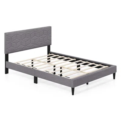 Hivvago Bed Frame Modern Platform Bed With Linen Fabric Upholstered Headboard In Gray