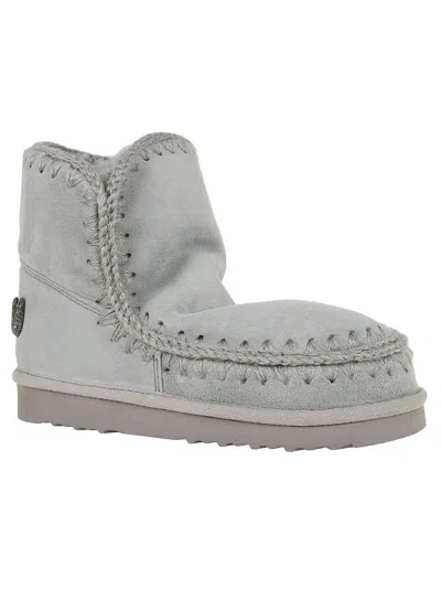 Mou Ankle-length Grey Sheepskin Boots With Glitter Logo In Blue