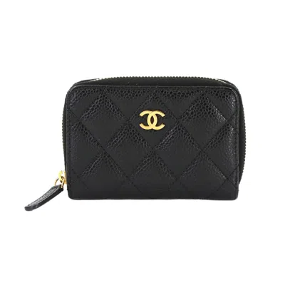 Pre-owned Chanel Grained Calfskin Coin Purse/coin Case () In Black