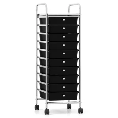 Hivvago 10-drawer Rolling Storage Cart With Metal Frame And Lockable Universal Wheels In Black