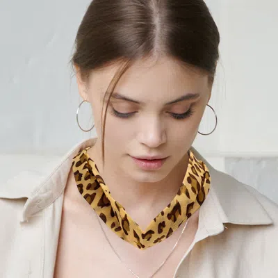 Fashnzfab Leopard Patterned Fabric Chiffon Necklace In Gold
